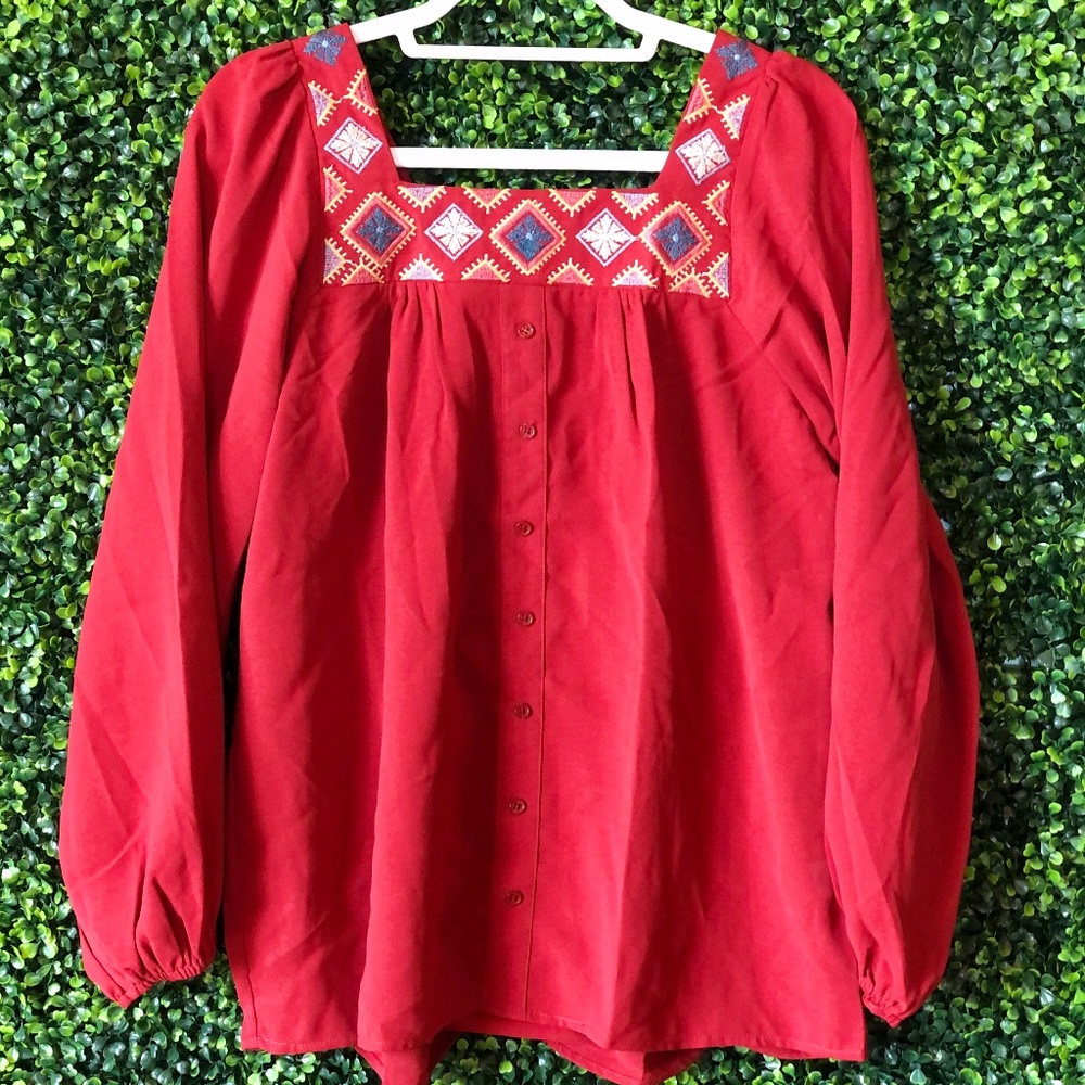 Square Neck Embroidered Top